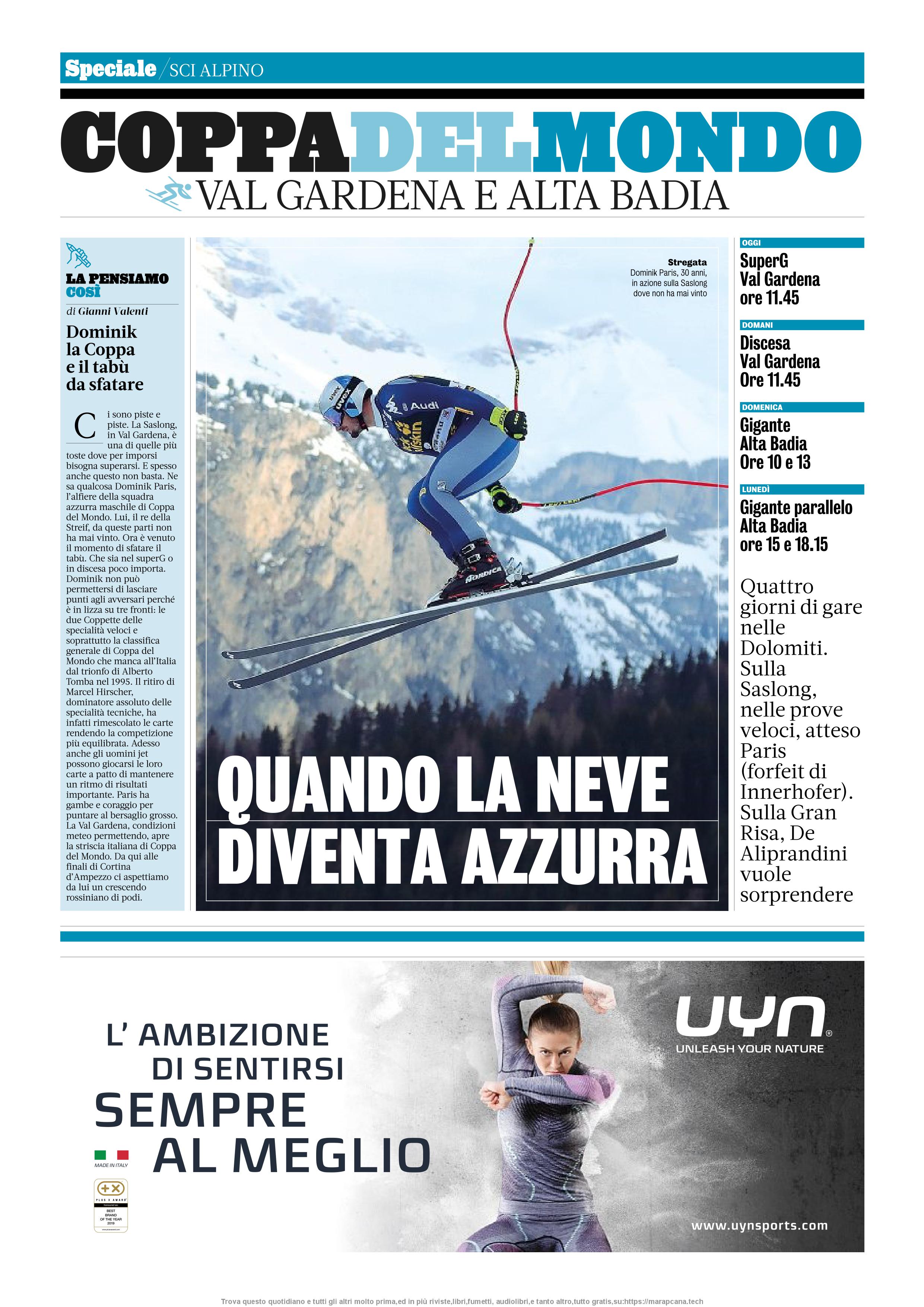 Gazzetta Dicembre 2019 –  FIS Alpine Ski World Cup