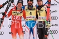 ALPINE SKIING - FIS WC 2023-2024Men's World Cup DHBormio, Lombardia, Italy2023-12-28 - ThursdayImage shows: ODERMATT Marco (SUI) SECOND CLASSIFIED - SARRAZIN Cyprien (FRA) FIRST CLASSIFIED - ALEXANDER Cameron  (CAN) 3rd CLASSIFIED
