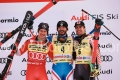 ALPINE SKIING - FIS WC 2023-2024Men's World Cup DHBormio, Lombardia, Italy2023-12-28 - ThursdayImage shows: ODERMATT Marco (SUI) SECOND CLASSIFIED - SARRAZIN Cyprien (FRA) FIRST CLASSIFIED - ALEXANDER Cameron  (CAN) 3rd CLASSIFIED