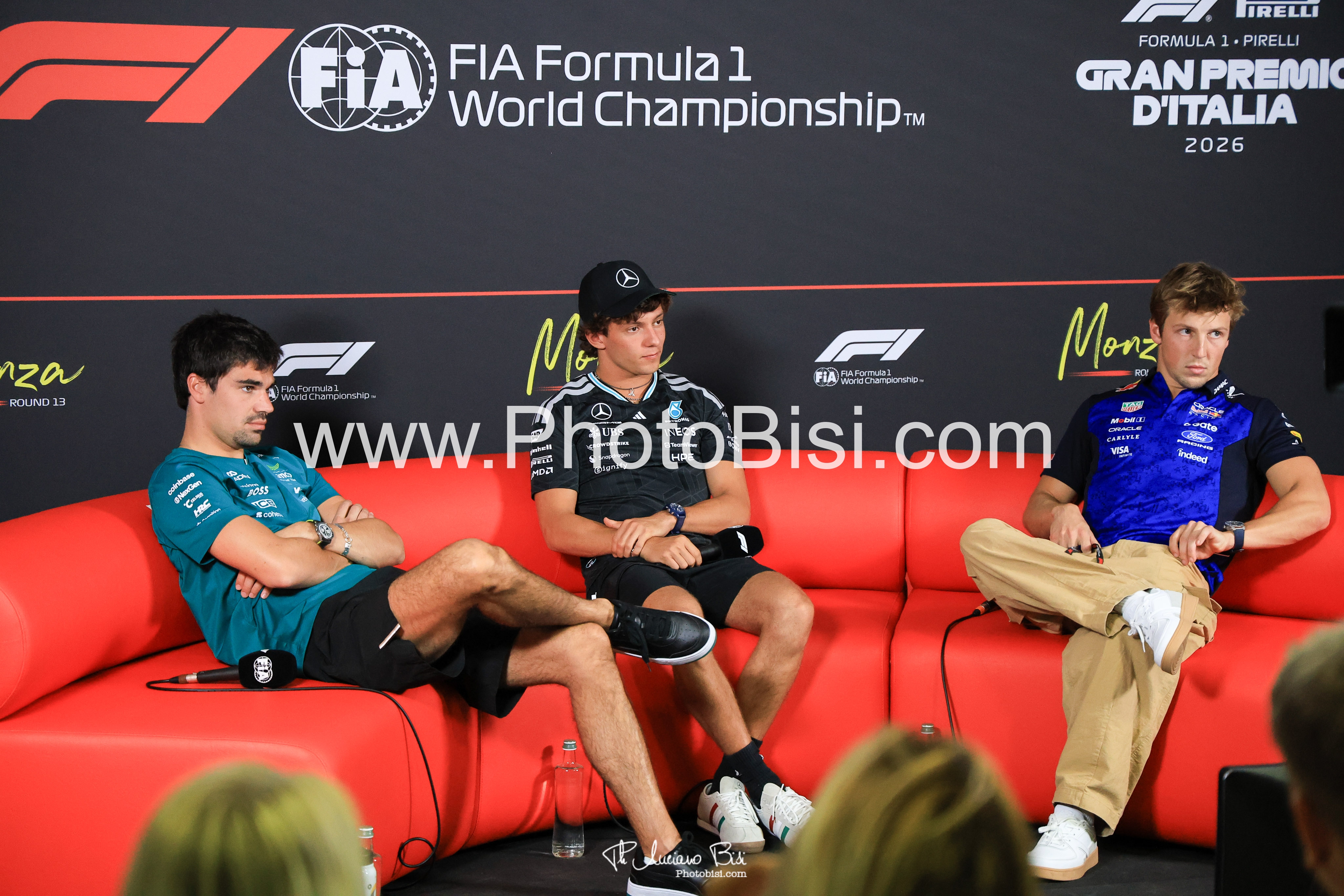 F1 Grand Prix of Italy at Autodromo Nazionale Monza on September 3, 2026 in Monza - Press Conference
12 Andrea Kimi Antonelli (ITA) - Mercedes-AMG PETRONAS Formula One Team
18 LANCE STROLL (CAN) - Aston Martin Aramco Formula One Team
30 LIAM LAWSON (NZL) - Visa Cash App Racing Bulls F1 Team